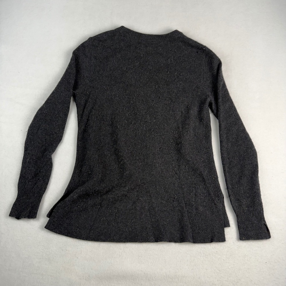 Halogen Womens 100% Cashmere Crewneck Sweater Charcoal Grey Small High-Low Hem - Picture 2 of 7